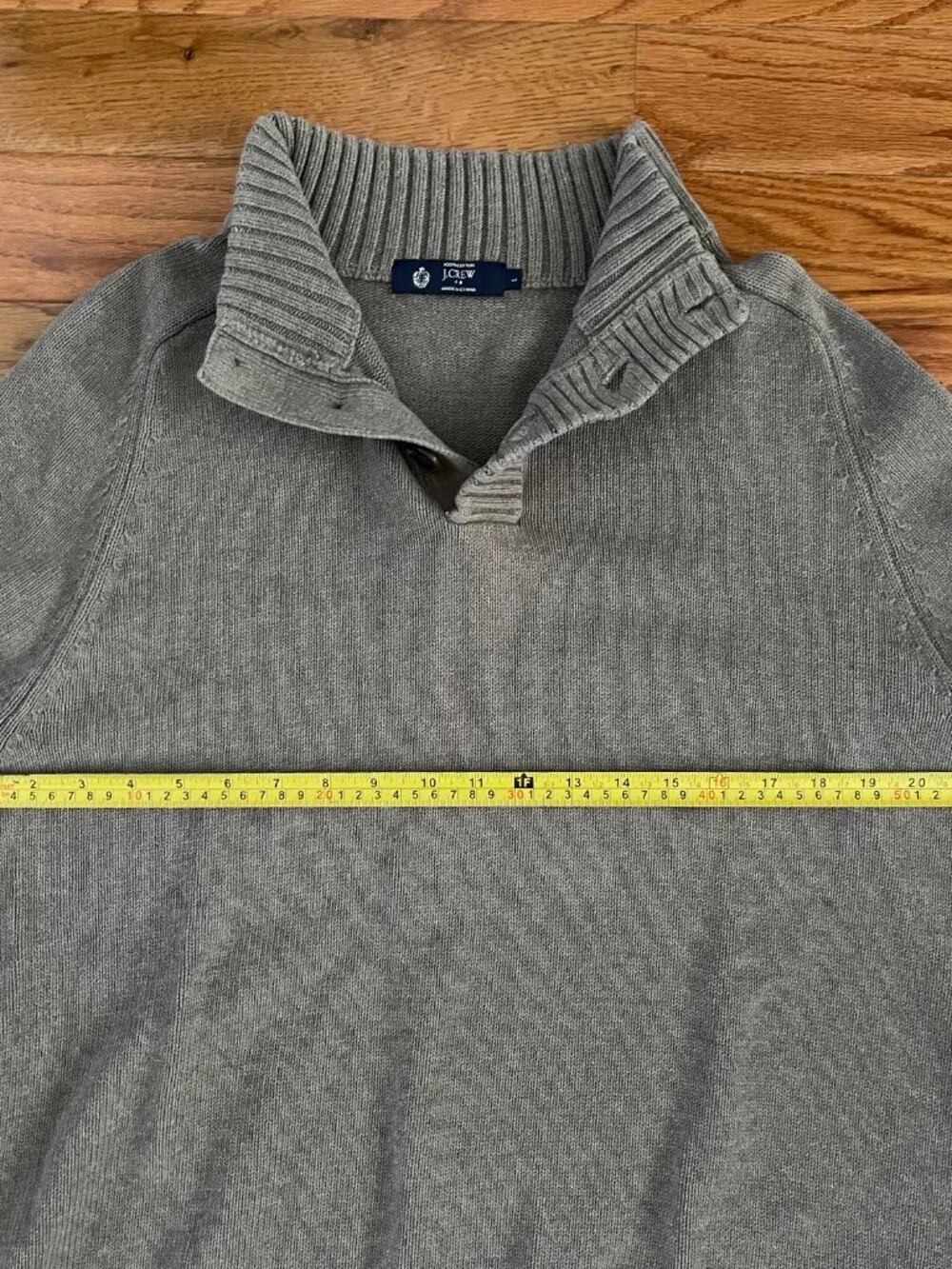 J. Crew Factory Cotton Henley Pullover Sweater Mens Large Gray Mock Neck 21719